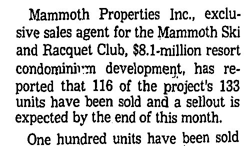 Condominiums near sellout at Mammoth